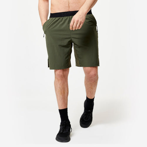 





Short de fitness/cardio transpirable con bolsillos con cierre caqui para hombre