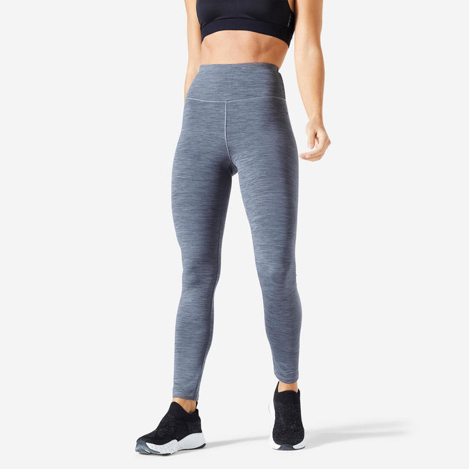 Leggings de fitness y cardio de tiro alto gris jaspeado para mujer FTI Decathlon Panama