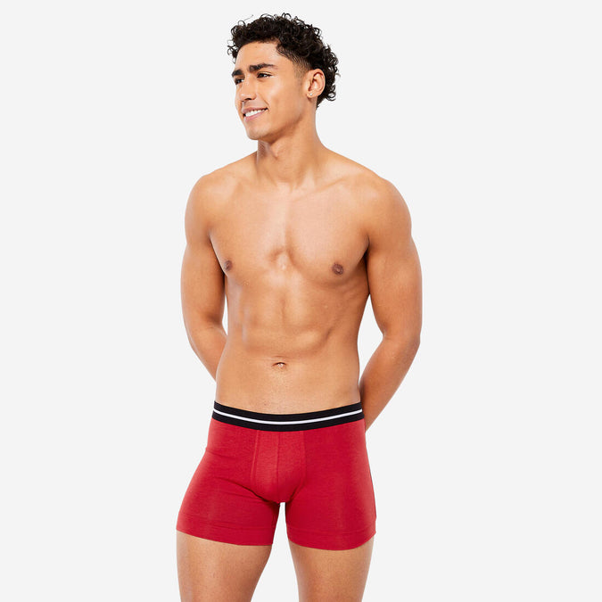 Boxer deportivo de algodon gris con rojo para hombre 2 Decathlon Panama