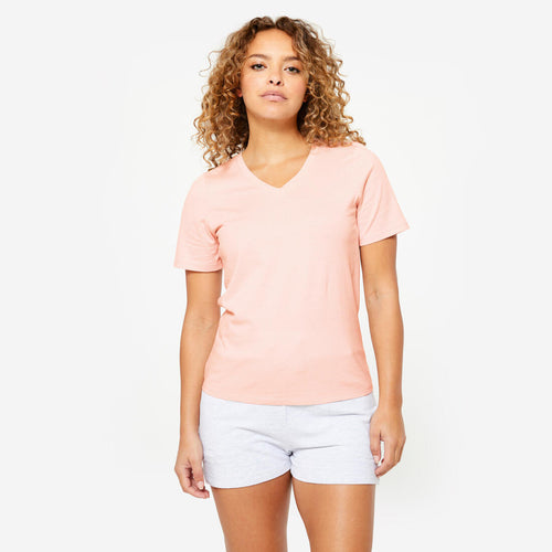 





Playera de fitness blanca con cuello en V para mujer 500