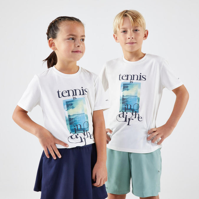 Playera de tenis blanca para ninos TTS Essentiel Tennis is in the Air Decathlon Panama