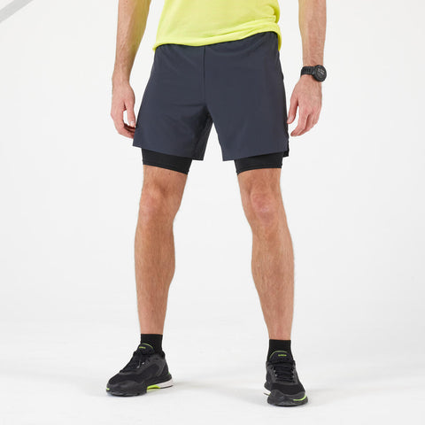 





Short de running con mallas 2 en 1 gris con negro para hombre Kiprun