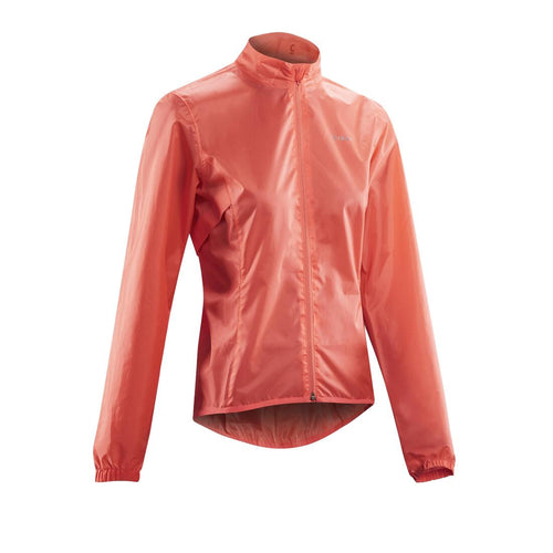 





Impermeable ciclismo 100 mujer rojo coral