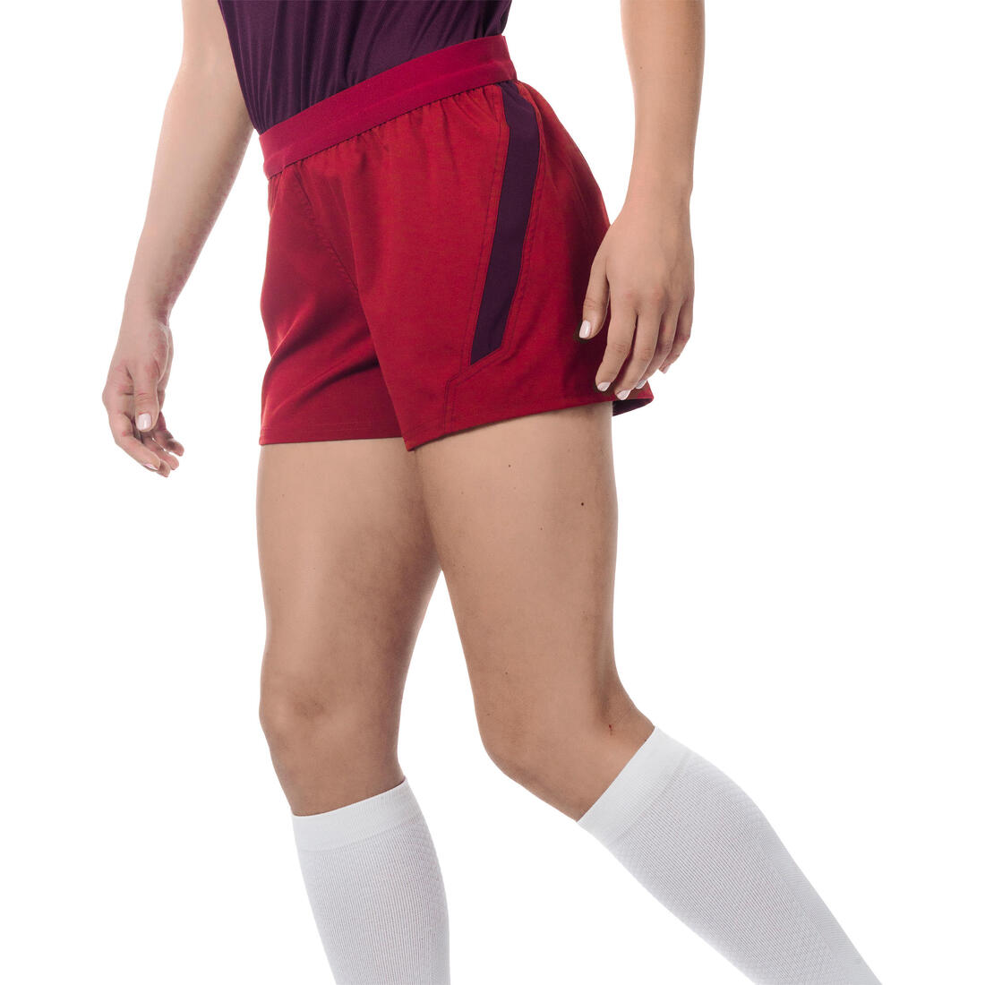 Pantalón corto de rugby FH 500 para mujer burdeos/ciruela