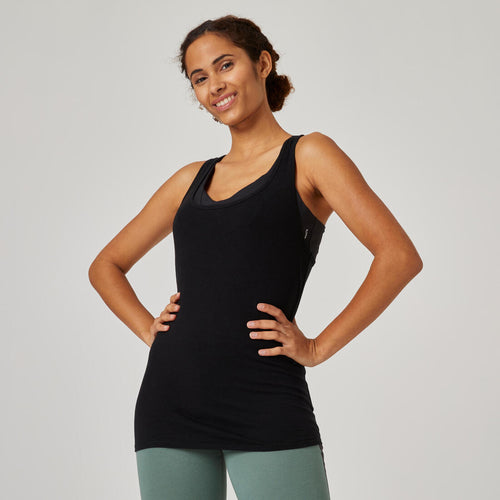 





Playera de fitness de corte slim con cuello redondo negra para mujer 500