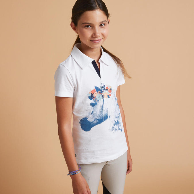 





Playera polo de equitación de manga corta blanca para niños 100, photo 1 of 3