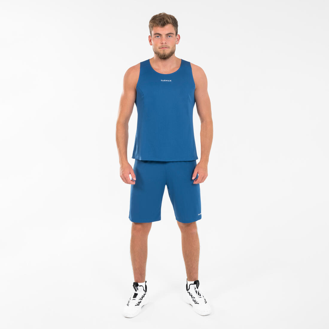 Playera de básquetbol sin mangas azul marino unisex T100