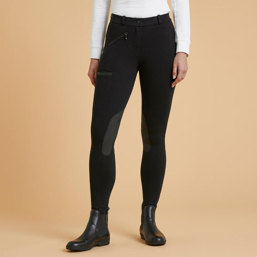 





Pantalón de equitación negro para mujer, de algodón y con badana