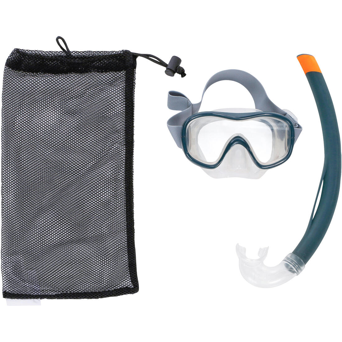 Kit Máscara Tubo Snorkel SNK 500 Adultos y Niños Gris
