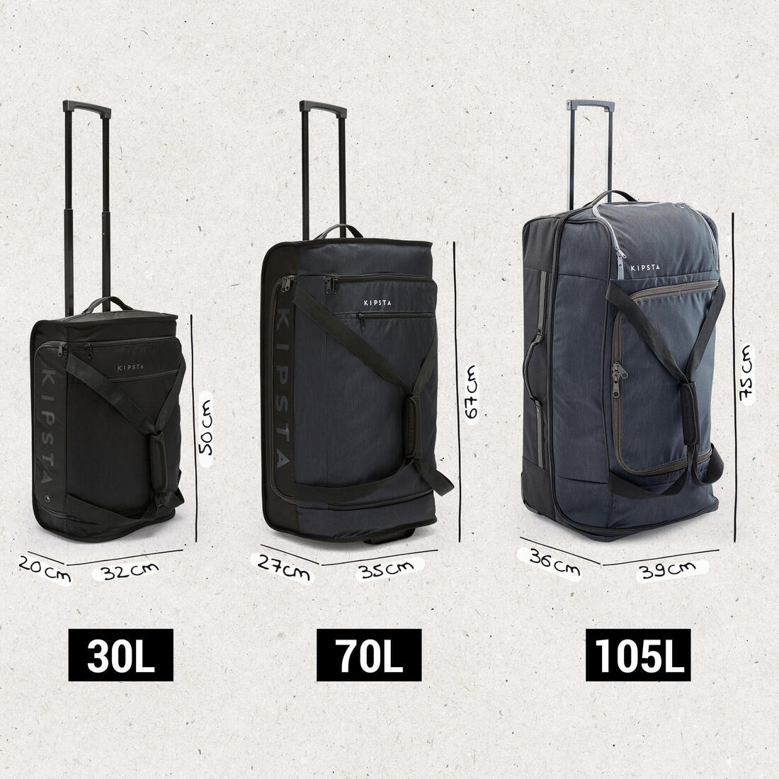 Maleta deportiva de 70 L - ESSENTIAL Negro Gris