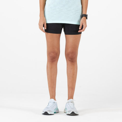 





Short de running 2 en 1 transpirable negro para mujer Kiprun Run 500 Confort